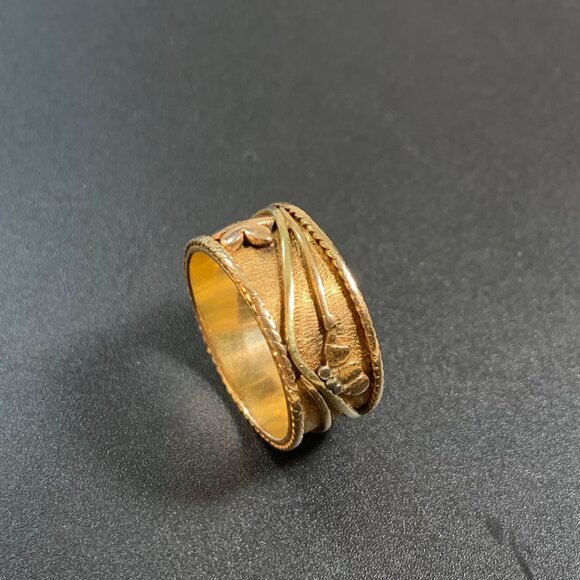 Men's 14KY Gold Butterfly Caterpillar Floral Design Cigar Band Ring Size 10.25 - Picture 10 of 16